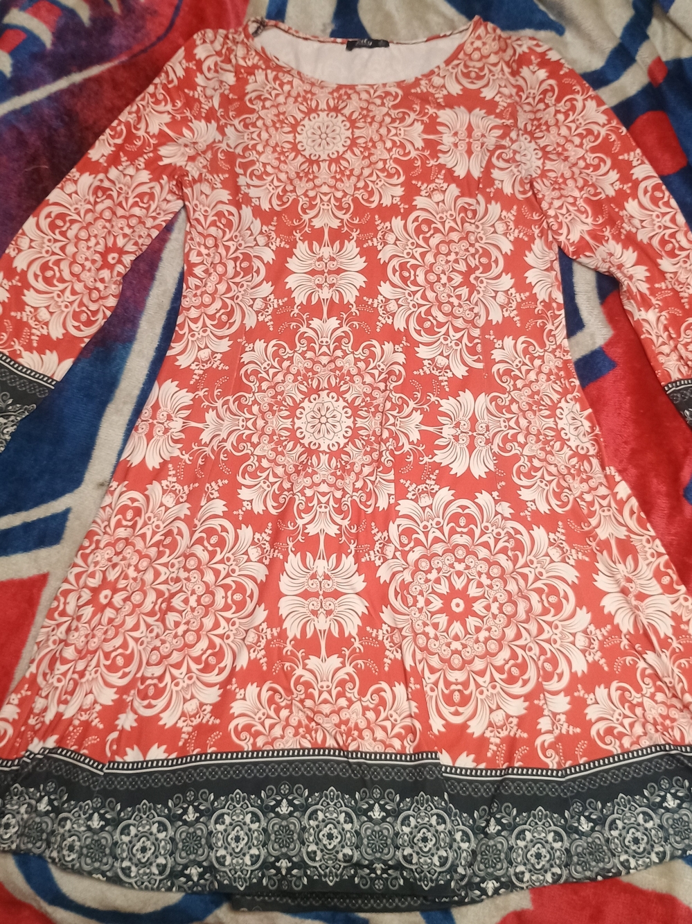 Women's Coral and White Floral Fit-and-Flare Dress